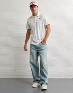 AE 24/7 Wisconsin Badgers Graphic Club Polo Shirt White