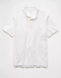 AE Lived-In Stretch Pique Polo Shirt White -American Eagle Fashion 1511 4816 100 f