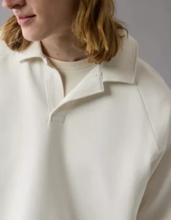 AE 24/7 Long-Sleeve Rugby Polo Sweatshirt Raw White -American Eagle Fashion 1516 2634 115 d2