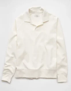 AE 24/7 Long-Sleeve Rugby Polo Sweatshirt Raw White -American Eagle Fashion 1516 2634 115 f