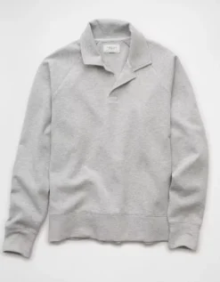 AE 24/7 Long-Sleeve Rugby Polo Sweatshirt Grey -American Eagle Fashion 1516 2635 050 f
