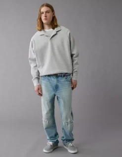 AE 24/7 Long-Sleeve Rugby Polo Sweatshirt Grey -American Eagle Fashion 1516 2635 050 os