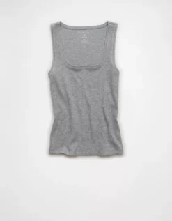 AE Square Neck Plush Tank Top Medium Heather Gray -American Eagle Fashion 1531 6255 012 f