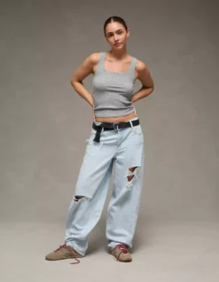 AE Square Neck Plush Tank Top Medium Heather Gray -American Eagle Fashion 1531 6255 012 os