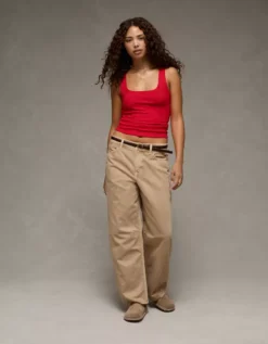 AE Square Neck Plush Tank Top Ruby Kiss -American Eagle Fashion 1531 6373 688 os