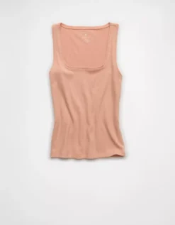 AE Square Neck Plush Tank Top Peach -American Eagle Fashion 1531 6489 823 f