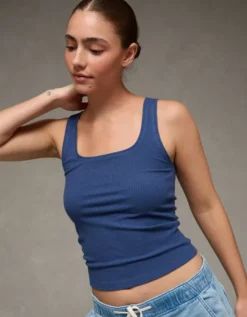 AE Square Neck Plush Tank Top Deep Sea Blue -American Eagle Fashion 1531 6489 911 d2