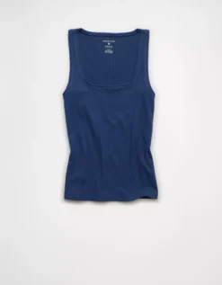 AE Square Neck Plush Tank Top Deep Sea Blue -American Eagle Fashion 1531 6489 911 f