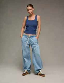 AE Square Neck Plush Tank Top Deep Sea Blue -American Eagle Fashion 1531 6489 911 os