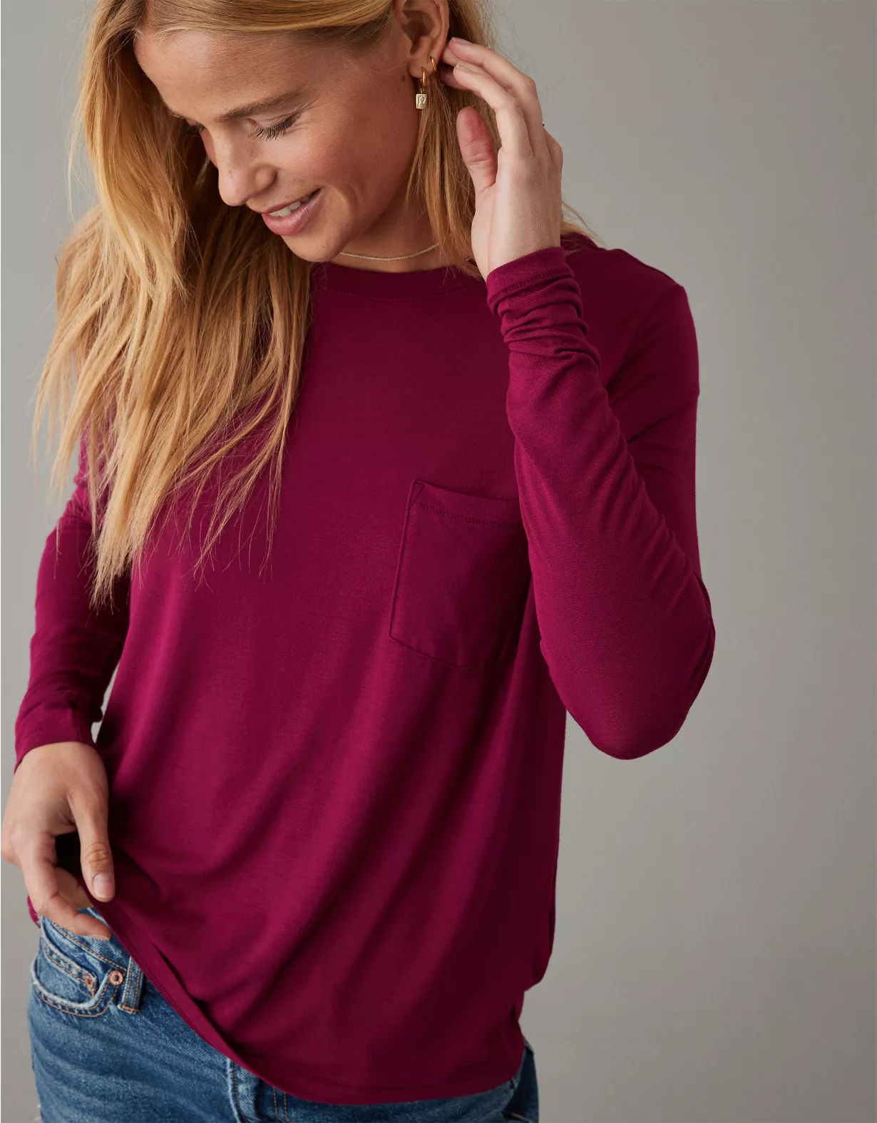 AE Soft & Sexy Long-Sleeve Pocket Tee 1 AE Soft & Sexy Long-Sleeve Pocket Tee