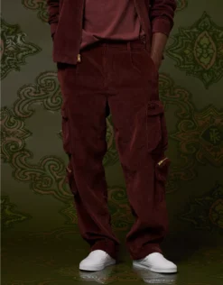 AE X Tru Kolors Relaxed Corduroy Cargo Pant Burgundy