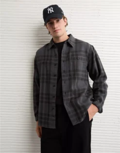 AE Textured Flannel Shirt Brown