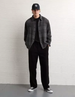 AE Textured Flannel Shirt Brown -American Eagle Fashion 2151 2895 200 os