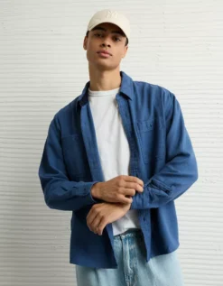 AE Textured Flannel Shirt Navy -American Eagle Fashion 2151 2895 410 os