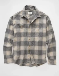 AE Relaxed Fit Everyday Flannel Shirt Charcoal -American Eagle Fashion 2151 3003 008 f