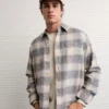 AE Relaxed Fit Everyday Flannel Shirt Charcoal