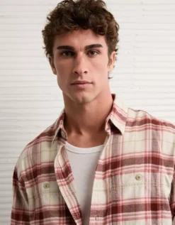 AE Relaxed Fit Everyday Flannel Shirt Mauve -American Eagle Fashion 2151 3003 182 d2