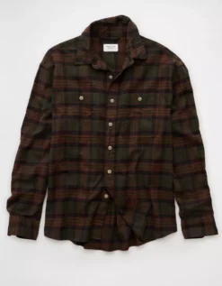 AE Relaxed Fit Everyday Flannel Shirt Green -American Eagle Fashion 2151 3003 300 f