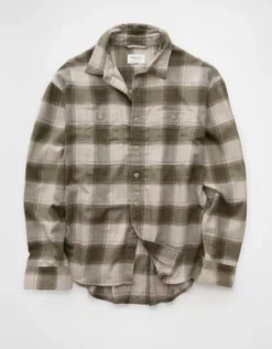 AE Relaxed Everyday Flannel Shirt Olive Daze -American Eagle Fashion 2151 3003 317 f