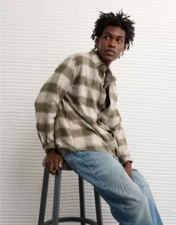 AE Relaxed Everyday Flannel Shirt Olive Daze