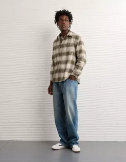 AE Relaxed Everyday Flannel Shirt Olive Daze -American Eagle Fashion 2151 3003 317 os