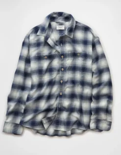 AE Relaxed Fit Everyday Flannel Shirt Light Blue -American Eagle Fashion 2151 3003 401 f