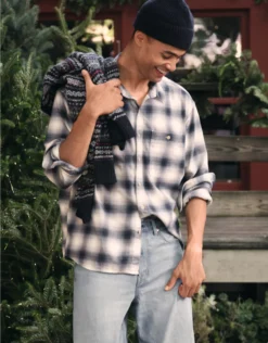 AE Relaxed Fit Everyday Flannel Shirt Light Blue