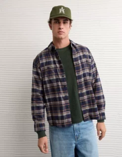 AE Relaxed Fit Everyday Flannel Shirt Rich Navy -American Eagle Fashion 2151 3003 405 d2