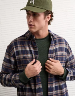 AE Relaxed Fit Everyday Flannel Shirt Rich Navy