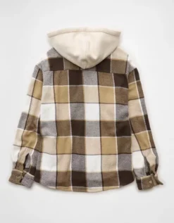 AE Hooded Flannel Shirt Khaki -American Eagle Fashion 2153 2982 212 b