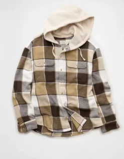 AE Hooded Flannel Shirt Khaki -American Eagle Fashion 2153 2982 212 f