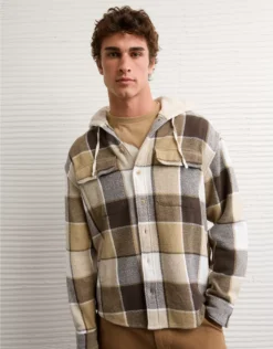 AE Hooded Flannel Shirt Khaki