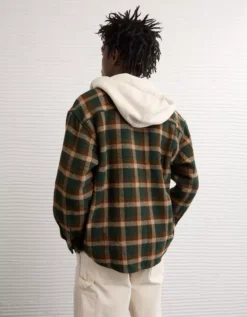 AE Hooded Flannel Shirt Green -American Eagle Fashion 2153 2982 300 ob
