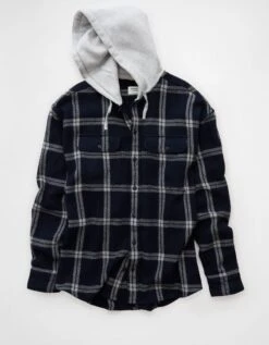 AE Hooded Flannel Shirt Rich Navy -American Eagle Fashion 2153 2982 405 f