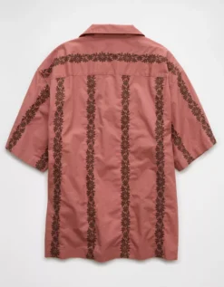 AE Poolside Linen-Blend Printed Button-Up Shirt Mauve -American Eagle Fashion 2154 2755 182 b