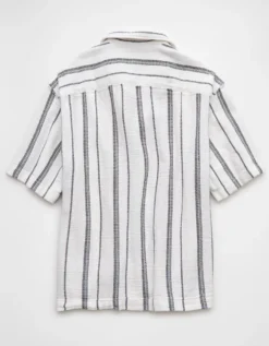 AE Poolside Striped Button-Up Shirt White -American Eagle Fashion 2154 2760 100 b