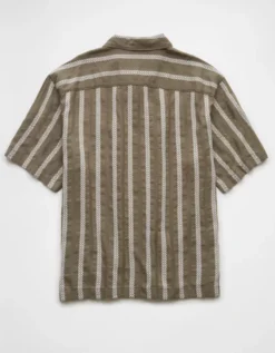 AE Poolside Striped Button-Up Shirt Olive -American Eagle Fashion 2154 2768 309 b