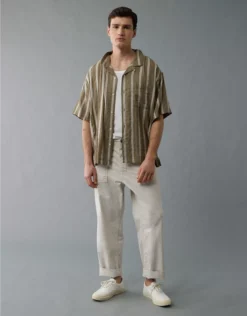 AE Poolside Striped Button-Up Shirt Olive