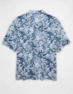AE Poolside Floral Button-Up Shirt Blue -American Eagle Fashion 2154 2846 400 b