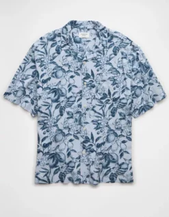 AE Poolside Floral Button-Up Shirt Blue -American Eagle Fashion 2154 2846 400 f