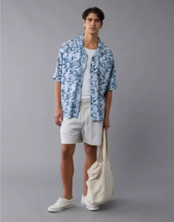 AE Poolside Floral Button-Up Shirt Blue
