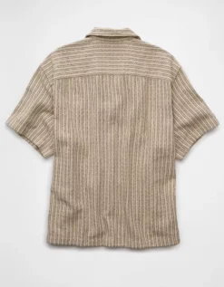 AE Poolside Striped Button-Up Shirt Dune Khaki -American Eagle Fashion 2154 2847 204 b