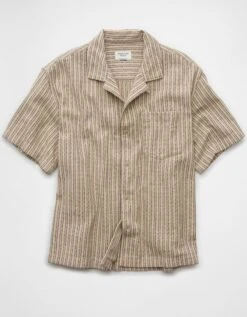 AE Poolside Striped Button-Up Shirt Dune Khaki -American Eagle Fashion 2154 2847 204 f