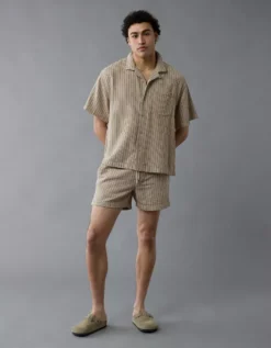 AE Poolside Striped Button-Up Shirt Dune Khaki -American Eagle Fashion 2154 2847 204 os