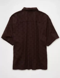 AE Poolside Textured Checkerboard Button-Up Shirt Olive -American Eagle Fashion 2154 2850 309 b