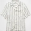 AE Poolside Linen-Blend Striped Button-Up Shirt White