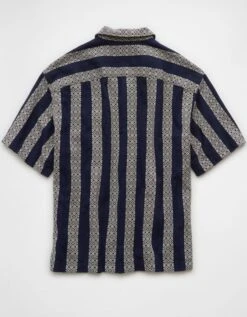 AE Poolside Textured Striped Button-Up Shirt Navy -American Eagle Fashion 2154 2854 410 b