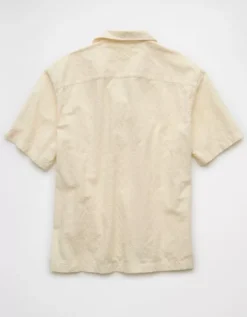 AE Poolside Textured Printed Button-Up Shirt White -American Eagle Fashion 2154 2855 100 b