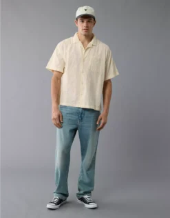 AE Poolside Textured Printed Button-Up Shirt White