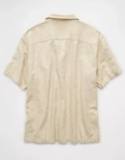 AE Poolside Linen-Blend Floral Button-Up Shirt Khaki -American Eagle Fashion 2154 2865 212 b